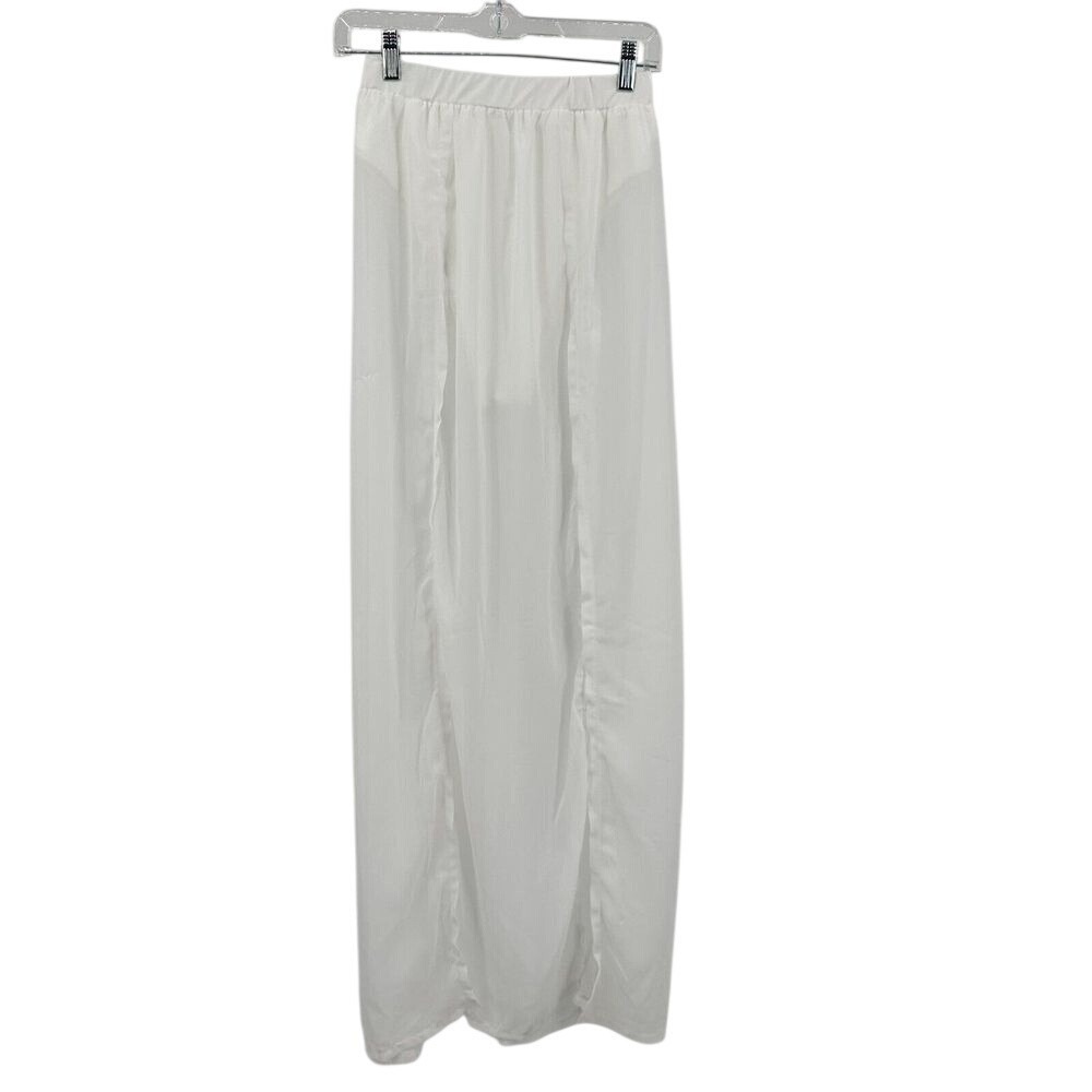 White Sheer Maxi Skirt Size Medium Swim Cover Up High Slit Attached Liner Dance